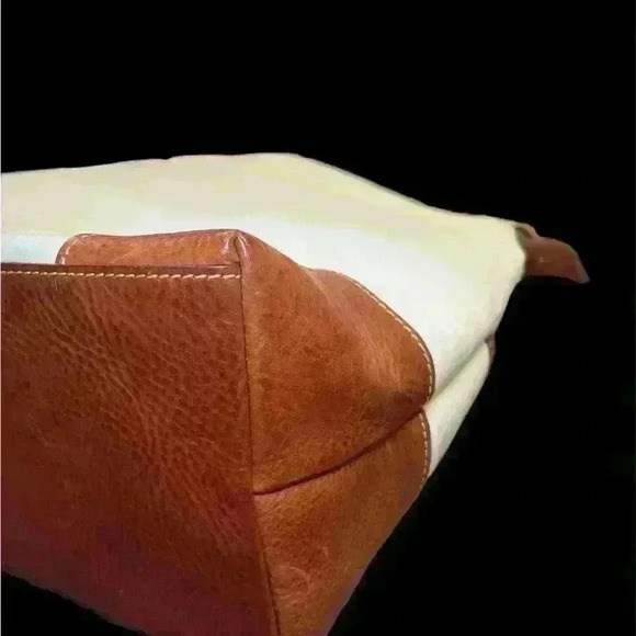 Dooney & Bourke Florentine Leather Large Satchel Cream Brown Bag Pockets - Picture 6 of 10